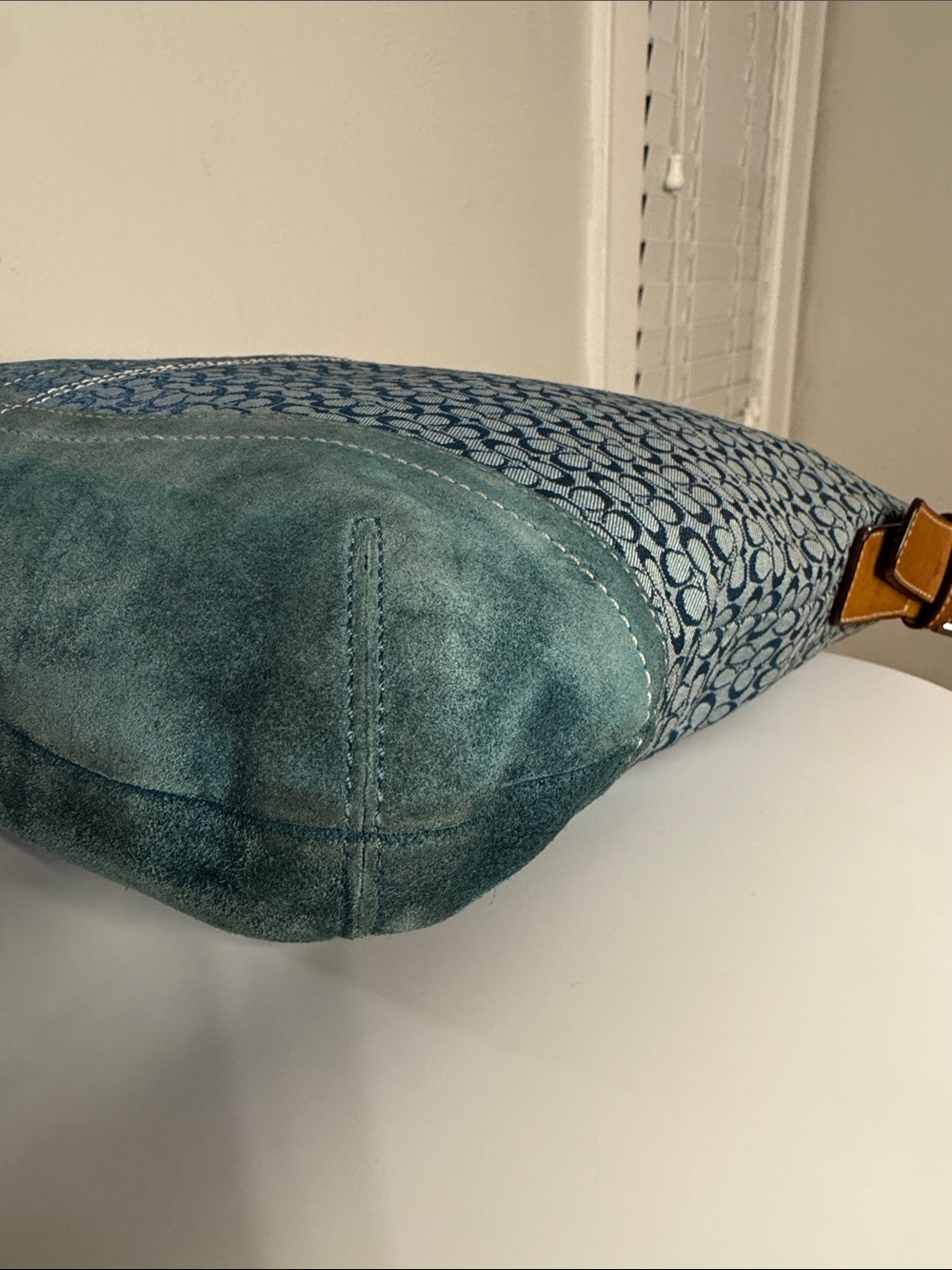 Vintage Coach Soho Signature C Shoulder Bag Blue Teal Jacquard Y2K Rare Color - Picture 5 of 12